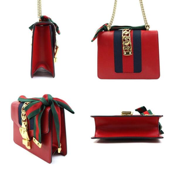 GUCCI Red Leather Sylvie Shoulder Bag - Picture 2 of 5